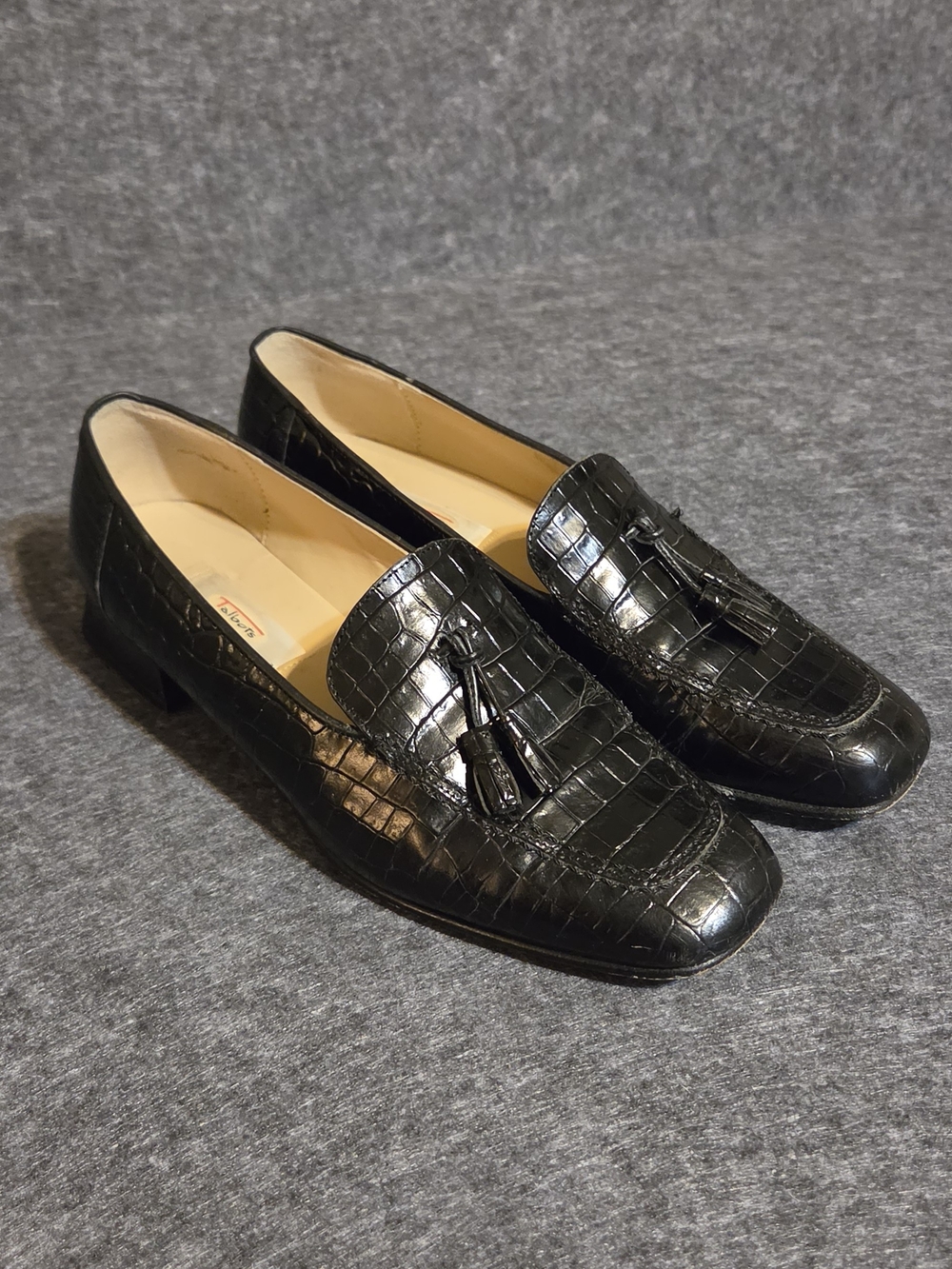 Talbots Black Croc-Embossed Tassel Loafers - Picture 3 of 9